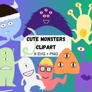 Cute Monsters Clipart Graphics Monster Party Decor Kids Birthday Monsters Room Decor Cake Toppers Monster Stickers SVG PNG