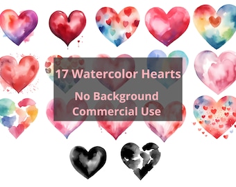 Cuori Acquerello Clipart San Valentino Sfondo trasparente Cuori PNG Uso commerciale Post San Valentino Social Media