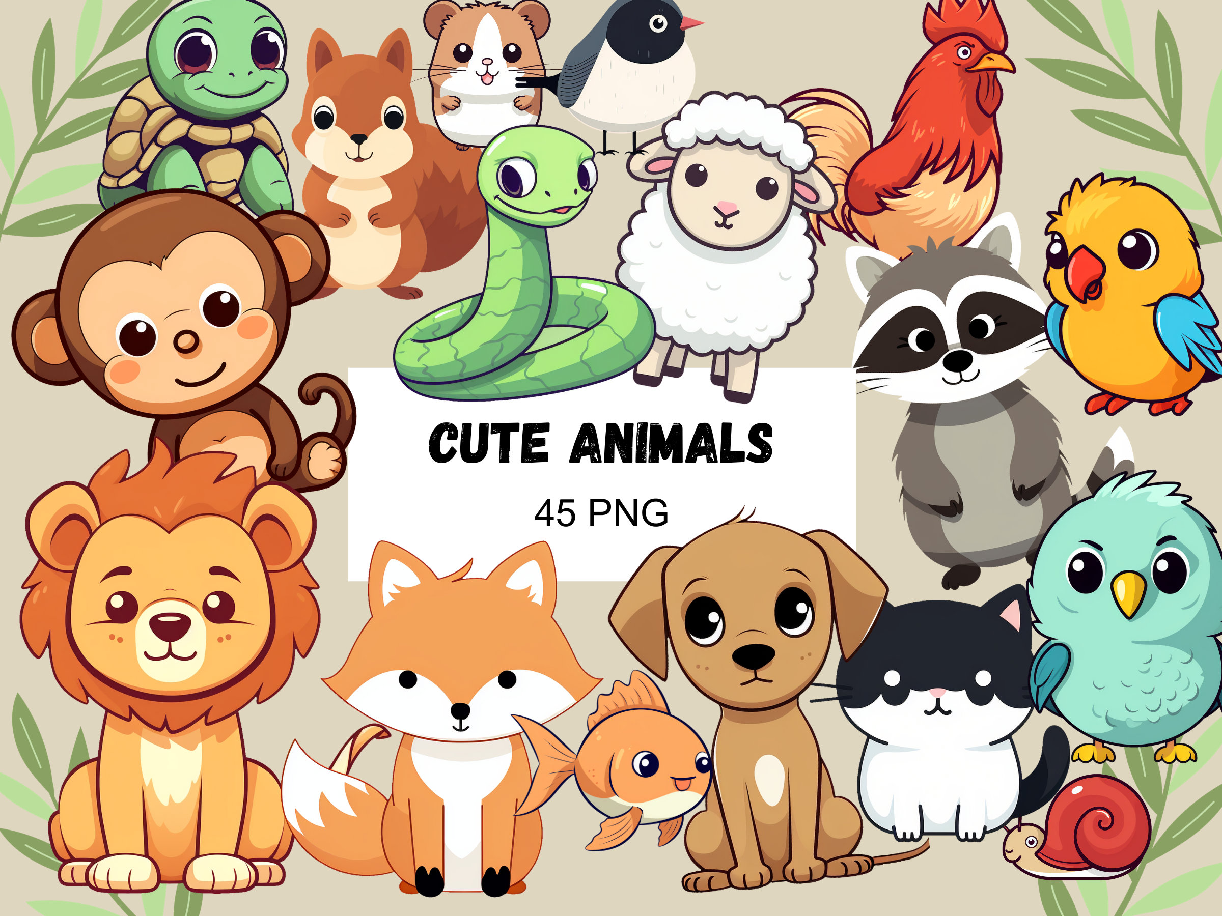 Illustration Cute Animal Clipart PNG Animal Sticker Clipart Kid Clipart ...