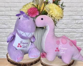 Personalised flower girl/ bridesmaids dinosaur soft teddy - Toy - flower girl gift - wedding gift  - Unisex