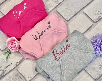 Dog hoodie personalised with love heart - puppy clothes - pet jumper - dog accessories