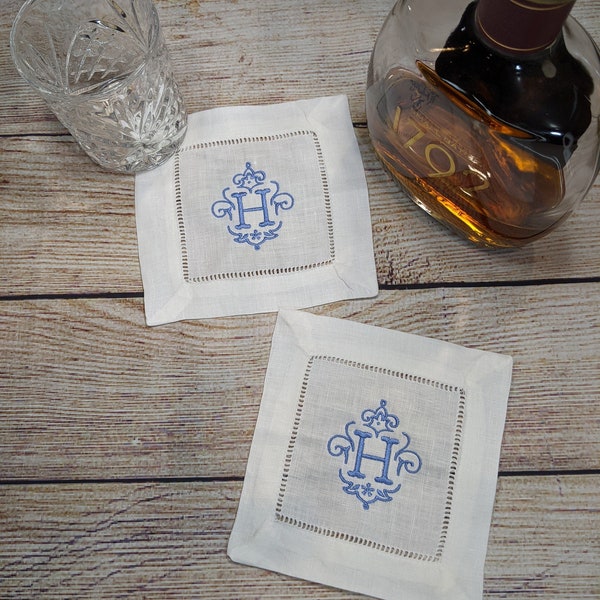 Scroll Monogram Linen Cocktail Napkin, Sets personalized for Wedding, Bridal Shower, Hostess, Tea, Formal or Gift!
