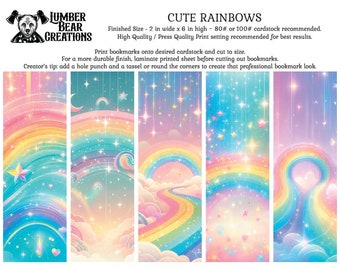 DIY Bookmarks - Cute Rainbows Themed - Digital Download
