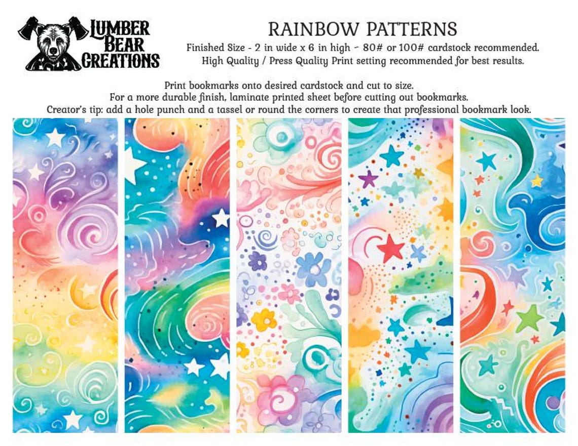 Fun Pattern For Bookmarks DIY Bookmarks - Rainbow Patterns - Digital Download - Etsy
