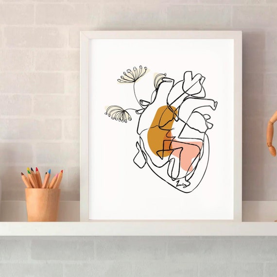 Human Heart Line Art | Flower Line Art | Minimalist Line Art | Boho Abstract Art | Wall Decor | Simple Artwork | Digital Download | Print