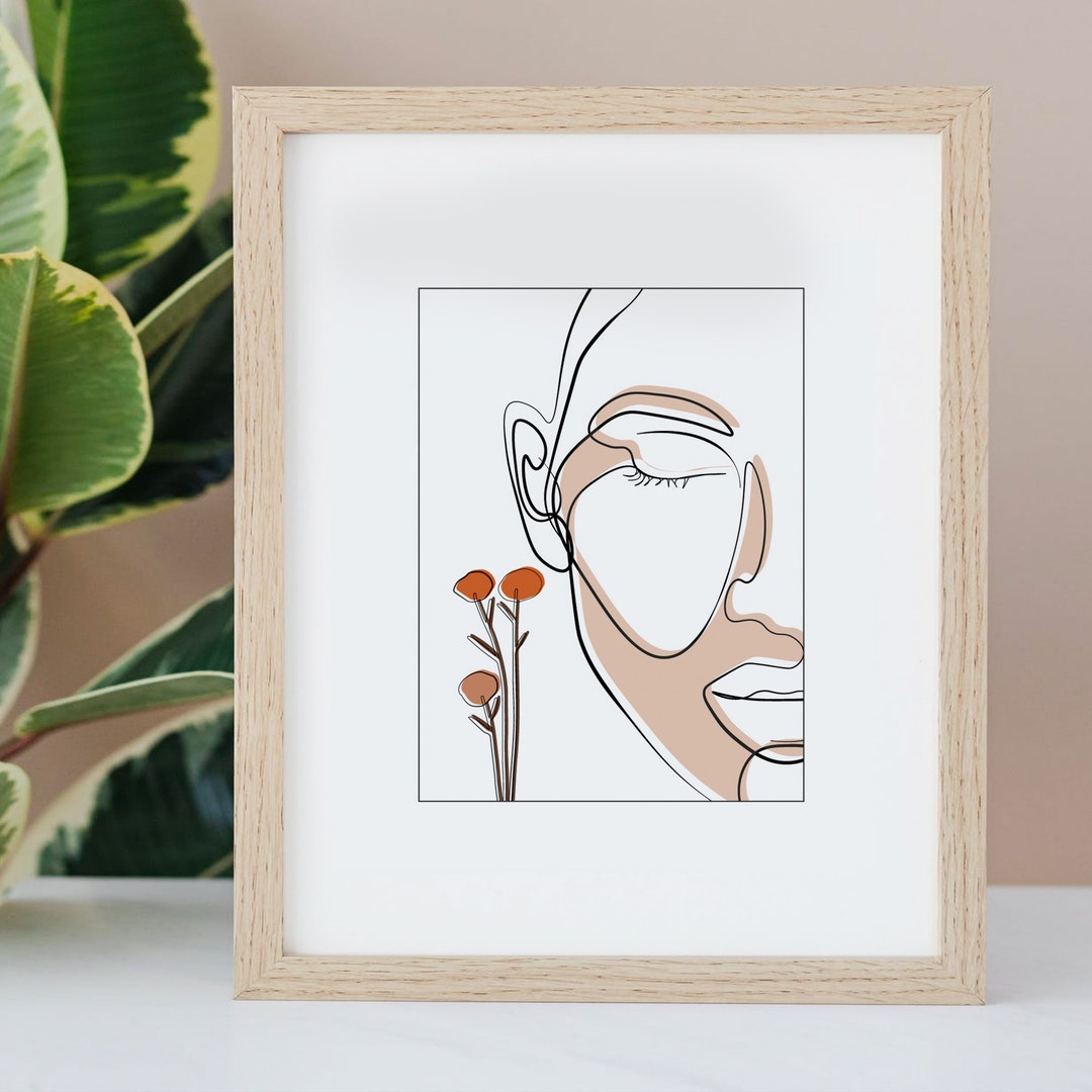 Female Line Art Print | Flower Line Art | Minimalist Line Art | Boho ...