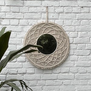 Loominaire Rustic Macrame Mirror &quot;Yala&quot; Hand Woven of Cotton For Living Room Bed Room Family Room Walls (26&#39;&#39;R)