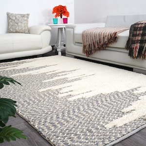 Loominaire Handmade Carpet &quot;Skyline Ivory-Steel&quot; Wool, Viscose Natural Fiber Easy Maintenance Rug For Living Room, Bed Room & Family Room