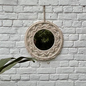 Loominaire Rustic Macrame Mirror &quot;Galicia&quot; Hand Woven of Cotton For Living Room Bed Room Family Room Walls (20&#39;&#39;R)