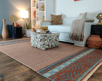 Handwoven Wool Jute Rug, Loominaire Terra Design, Ethically Sourced