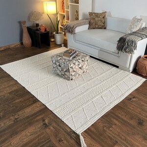 Loominaire Handmade Carpet &quot;Hawi&quot; Wool, Cotton Natural Fiber Easy Maintenance Rug For Living Room Bed Room Family Room Floors