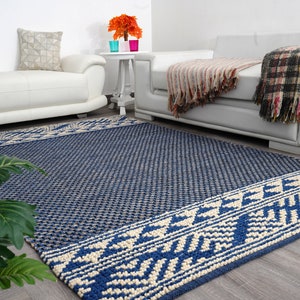 Loominaire Handmade Carpet &quot;Terra Indigo Blue&quot; Wool, Jute Natural Fiber Easy Maintenance Rug For Living Room Bed Room Family Room Floors