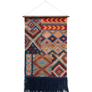 Loominaire Rustic Kilim Wallhanging &quot;Sierra&quot; Hand Woven of Wool & Cotton For Living Room, Bed Room, Family Room Walls (2&#39;x3&#39;)