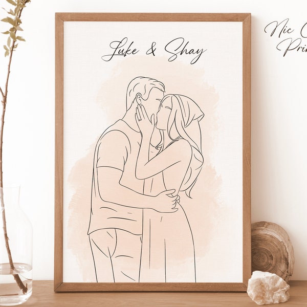 Custom Line Drawing, First Anniversary Gift, portrait from photo, gift for boyfriend, Unique Husband Gift, Gift for Him Lesbian Gift BFF