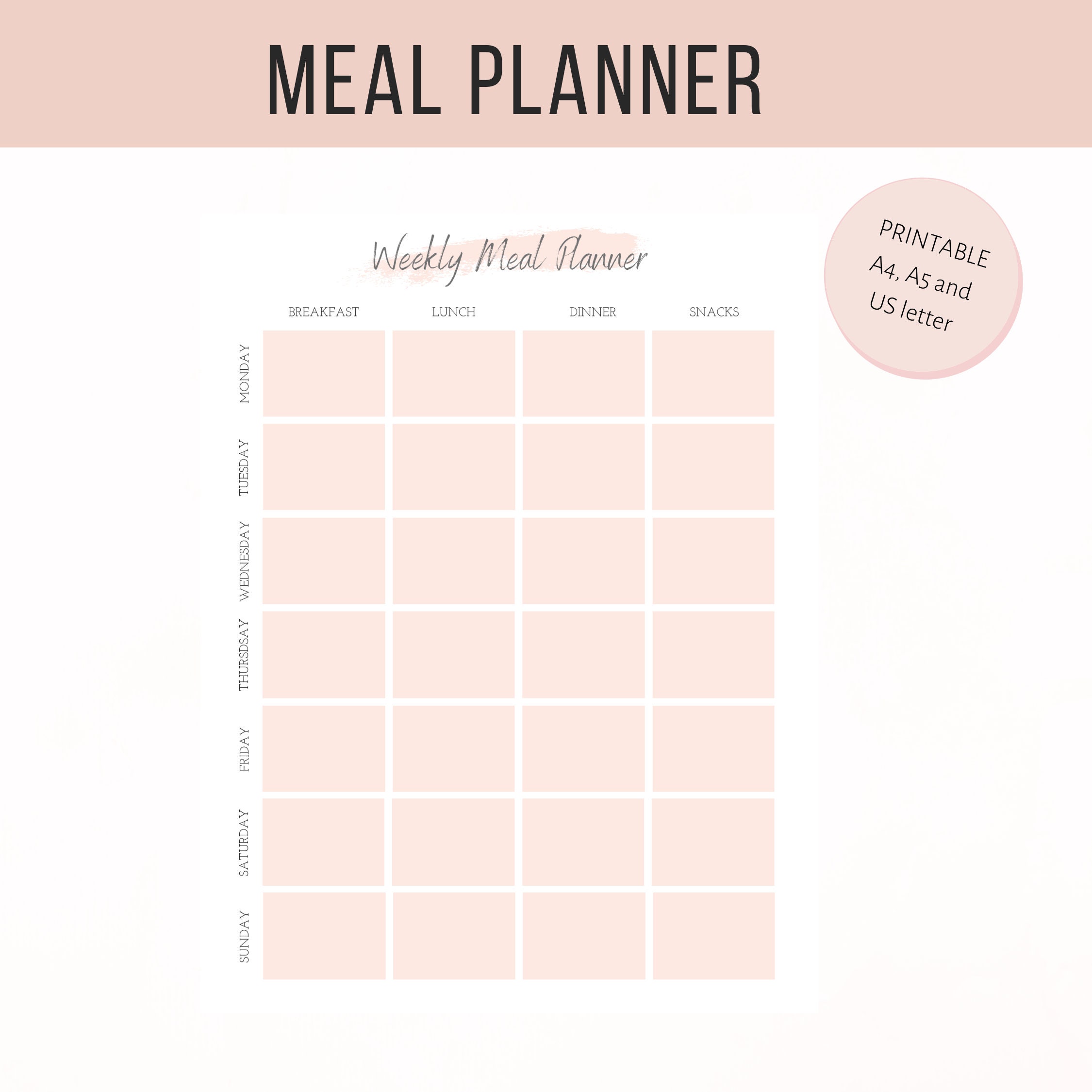 Light pink weekly meal planner minimalist food planner kit | Etsy