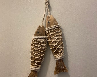 Driftwood fish with rope and net detail