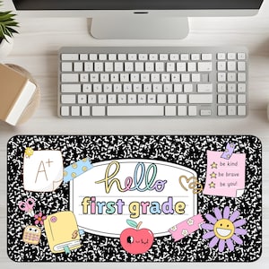 Back to School Personalized Teacher Desk Mat, Classroom Decor Desk Mat, Teacher Gifts, Custom Teacher Composition Book Desk Mat with Name