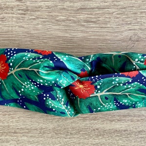 Headband. Twisted Knot, Tropical Print Headband, Cotton Hairband, Yoga Hairband, Hair Accessory, Blue Hairband, Gift for Her