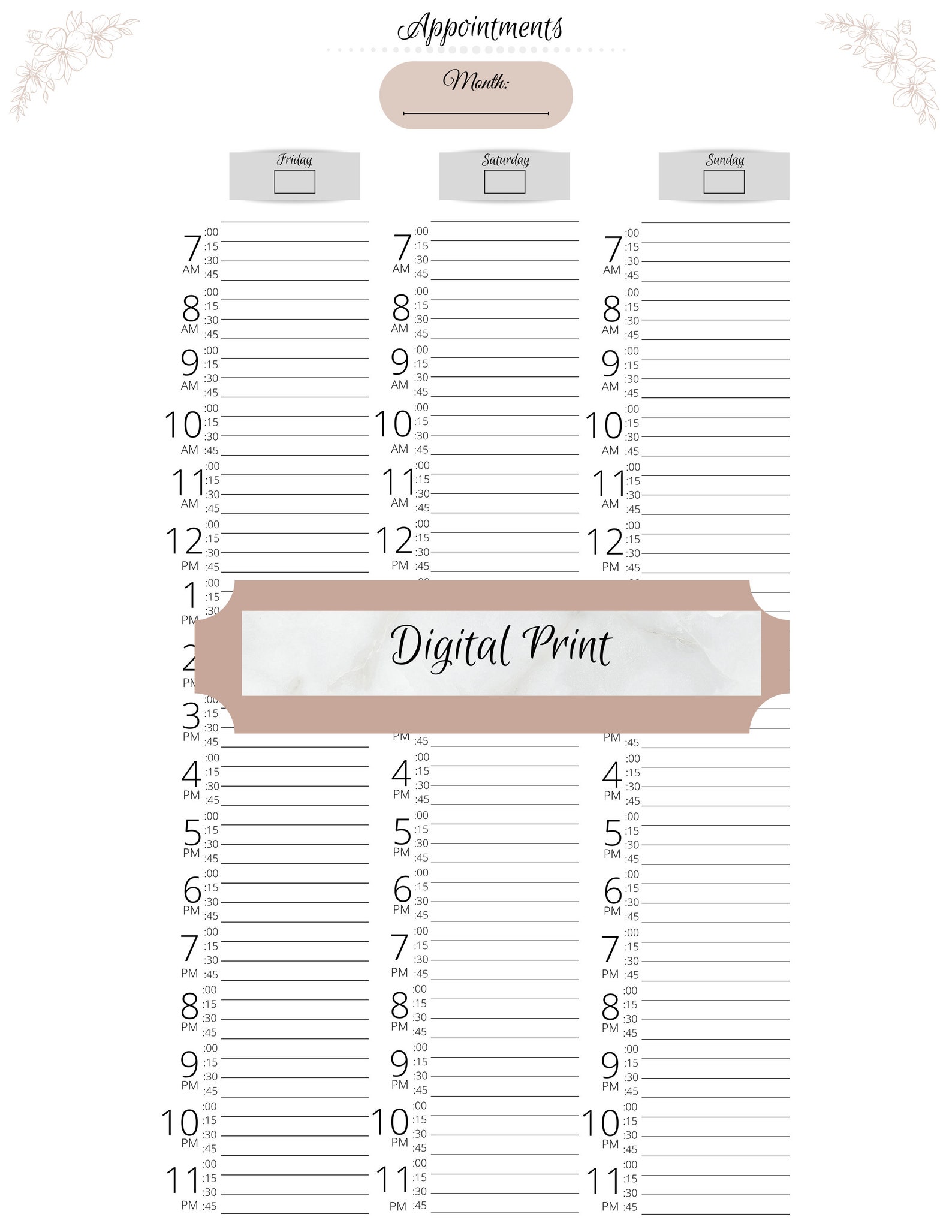 Salon Appointment Scheduler Esthetician hourly Scheduler Etsy