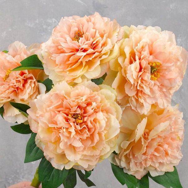 5 Huge Heads Peony Bouquet | High Quality Artificial Flower | DIY Floral | Wedding/Home Decoration | Gifts - Peach