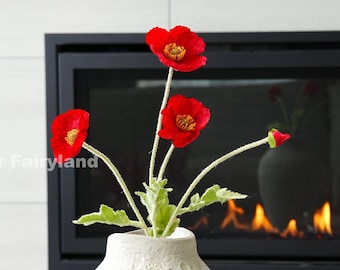 4 Heads Poppy Stem | High Quality Artificial Flower | DIY | Floral | Wedding/Home Decoration | Gifts - Red