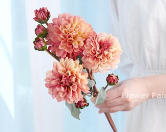 3 Stems Dahlia Bouquet | High Quality Artificial Flower | DIY Floral | Wedding/Home Decoration | Gifts - Pink