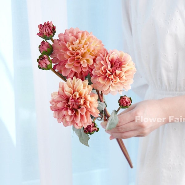 3 Stems Dahlia Bouquet | High Quality Artificial Flower | DIY Floral | Wedding/Home Decoration | Gifts - Pink