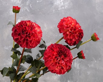 Tallo realista de Dahlia Palmares / Flor artificial de alta calidad / Centros de mesa / Bricolaje / Floral / Boda / Decoraciones para el hogar / Regalos - Rojo