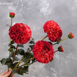 Realistic Palmares Dahlia Stem | High Quality Artificial Flower | Centerpieces | DIY | Floral | Wedding/Home Decoras | Gifts - Red