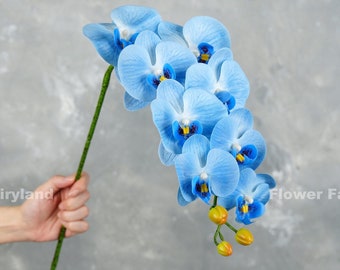 38" Real Touch 9 Heads Orchidea Stem - Sztuczny kwiat - Niebieski