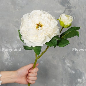 Dried Look Huge Peony with Bud Stem High Quality Artificial Flower Centerpieces DIY Wedding/Home Decoration Gifts Milky White image 2