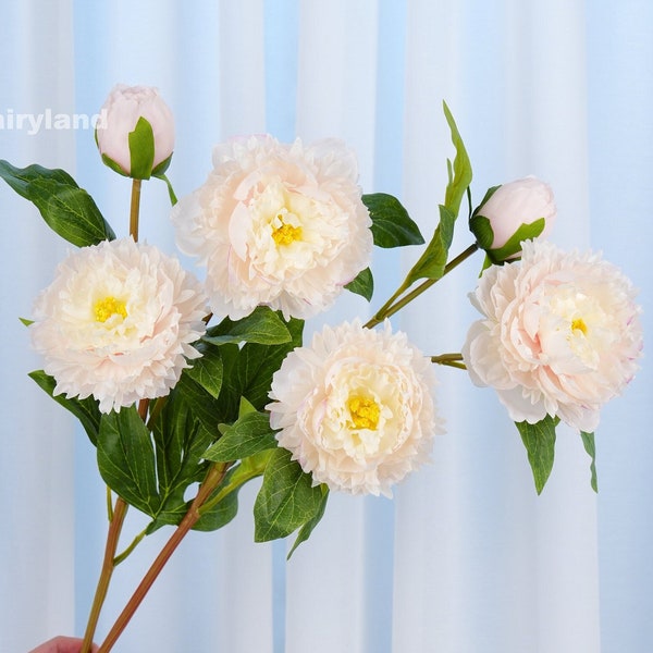 3 Heads Peony Stem | High Quality Artificial Flower | DIY Floral | Wedding/Home Decoration | Gifts - Light Pink & White