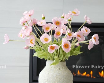 4 Heads Poppy Stem | High Quality Artificial Flower | DIY | Floral | Wedding/Home Decoration | Gifts - Soft Pink