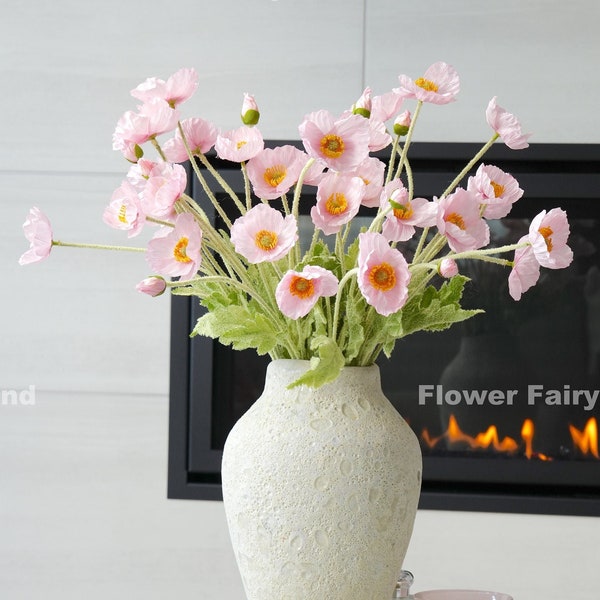 4 Heads Poppy Stem | High Quality Artificial Flower | DIY | Floral | Wedding/Home Decoration | Gifts - Soft Pink