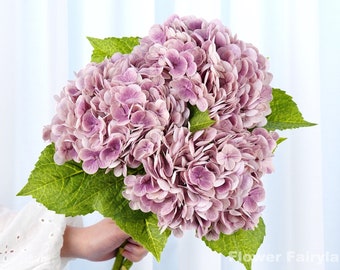 Real Touch Huge Hydrangea Stem | Extremely Realistic Artificial Flower | DIY Floral | Wedding/Home Decoration | Gifts - Light Mauve Purple