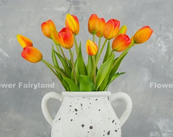 5 Stems Tulip | High Quality Artificial Flower | Centerpieces | Floral | Wedding/Home Decoration | Gifts - Orange