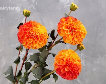 Realistic Palmares Dahlia Stem | High Quality Artificial Flower | Centerpieces | DIY | Floral | Wedding/Home Decoras | Gifts - Orange