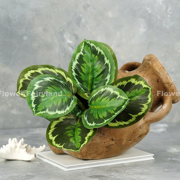 Faux Zebra Plant Calathea Medallion | Artificial Plant | Wall/Pot/Home Decoration | DIY Greenery | Floral | Craft Project Supplies | Gifts