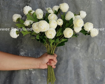 Small Ranunculus Stem | High Quality Artificial Flower | DIY | Floral | Wedding/Home Decoration | Gifts - White