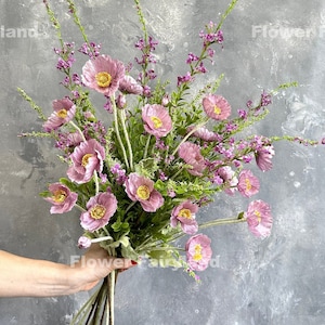 フェイクポピーとセージのブーケ | 高品質の人工植物 | DIY | 花 | 結婚式/ホームデコレーション | ギフト - ライラックモーブ