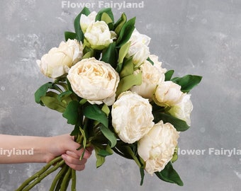 Dried Look Peony with Bud Stem | Artificial Flower | DIY Floral | Wedding/Home Decoration | Gifts - White