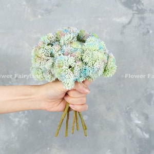 Real Touch Faux Sedum Cluster Stem | Artificial Plant | Wedding/Home Decoration | DIY Project Supplies | Gifts - Light Blue