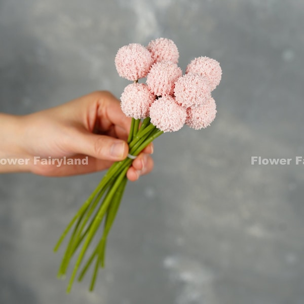 9 Stems Faux Billy Buttons | Craspedia | Artificial Flower | DIY Floral | Wedding/Occasion/Home Decoration | Gifts - Light Pink