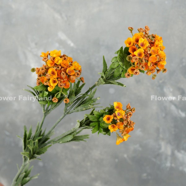 3 Heads Faux Sweet Alyssum Stem | Artificial Flower | Vase/Wedding/Home Decoration | Gifts - Yellowish Orange