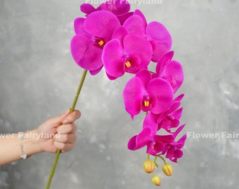 38" Real Touch 9 Heads Orchid Stem | High Quality Artificial Flower | DIY Floral | Centerpiece | Wedding/Home Decoration | Gifts - Magenta