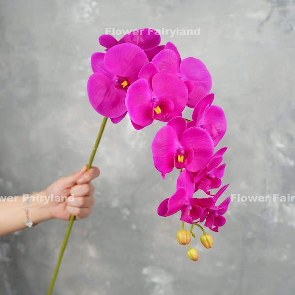 38" Real Touch 9 Heads Orchid Stem | High Quality Artificial Flower | DIY Floral | Centerpiece | Wedding/Home Decoration | Gifts - Magenta