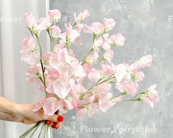 Faux Sweet Pea Bouquet | Sweet Pea Stem | High Quality Artificial Flower | DIY | Wedding/Home Decors | Gifts -Light Pink -Bright Pink