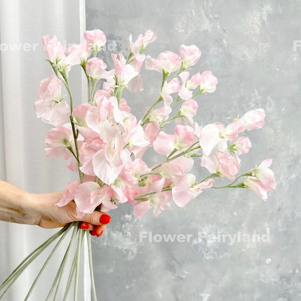 Faux Sweet Pea Bouquet | Sweet Pea Stem | High Quality Artificial Flower | DIY | Wedding/Home Decors | Gifts -Light Pink -Bright Pink