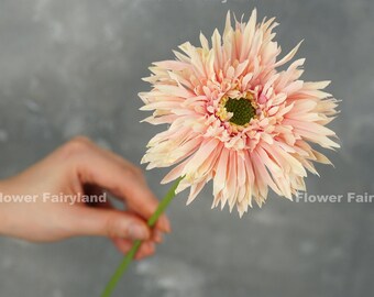 Faux Gerbera Daisy Stem | Artificial Flower | Wedding Bouquet | Home Decoration - Pale Pink