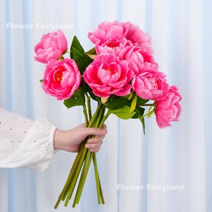 Faux Peony Stem | High Quality Artificial Flower | DIY | Floral | Wedding/Home Decoration | Gifts - Bright Pink